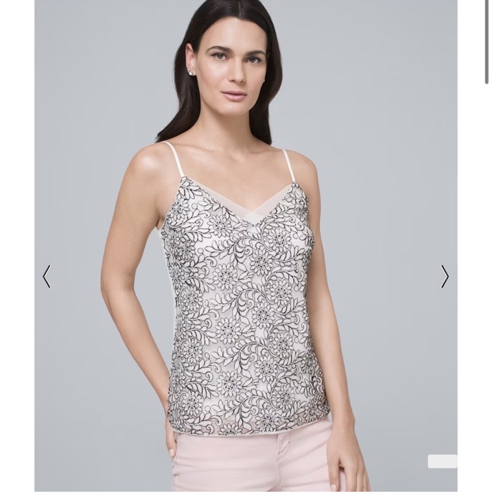 White House Black Market Black & Cream Floral Lace Camisole Top